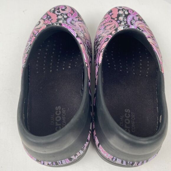 Crocs Womens Sz 6 Duel Comfort At Work Neria Pro II Graphic Pink Paisley Clogs - Picture 8 of 12